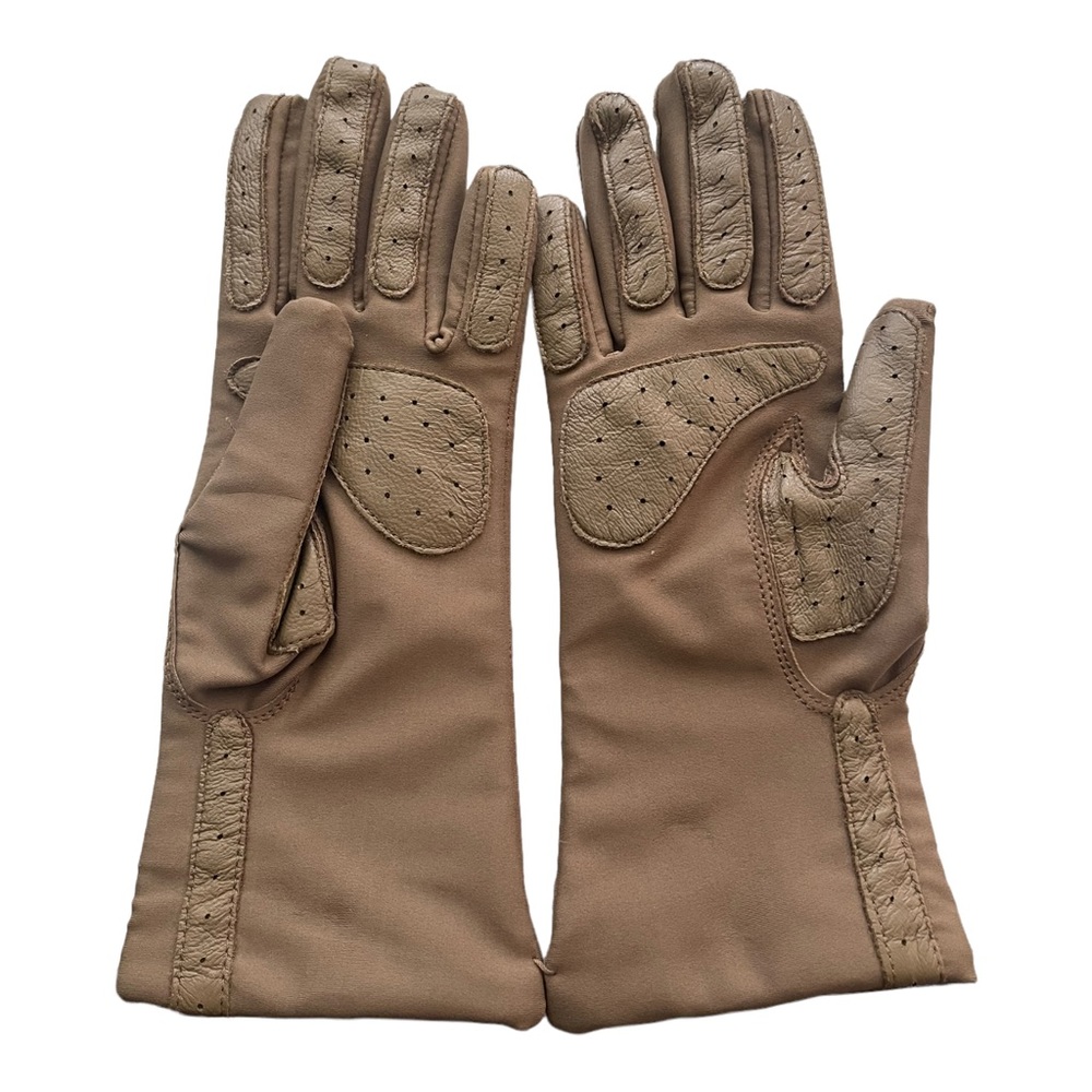 Vintage Fownes Womens One Size Gloves Spandex Leather Brown Stretch Driving New